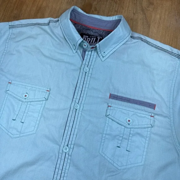 Drill Clothing Company Teal Short Sleeve Collar Button Up Shirt Sz XL Western - Picture 1 of 13